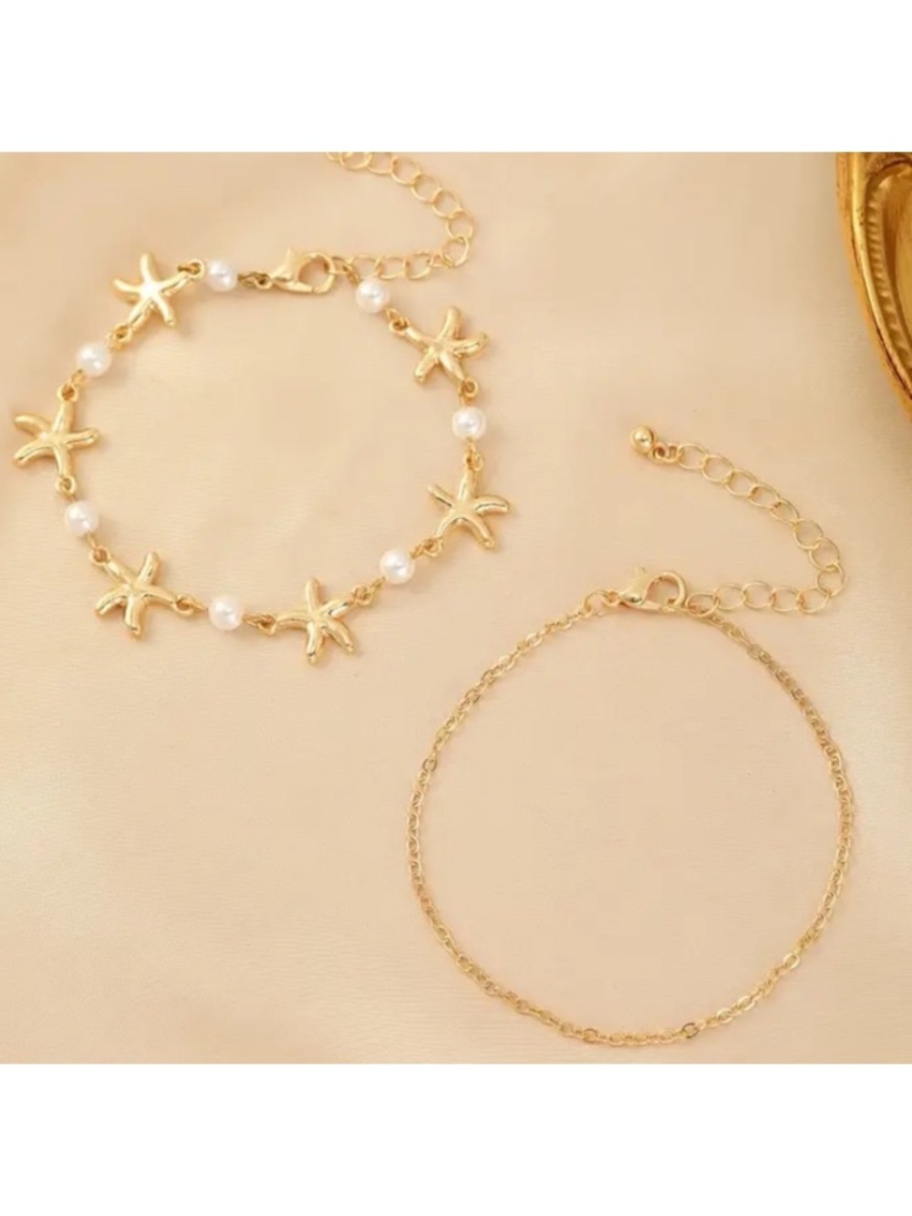 Starfish & Pearl Gold Toned Bracelet Set